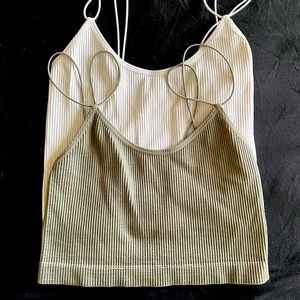 Zara Seamless Ribbed Bralette Crop Top 2-Pack (Green and White)